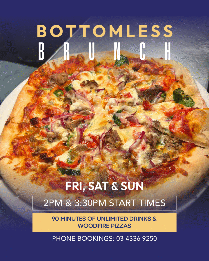 Cocktails and shared woodfired pizzas served during Bottomless Brunch at The Courthouse Hotel Smythesdale