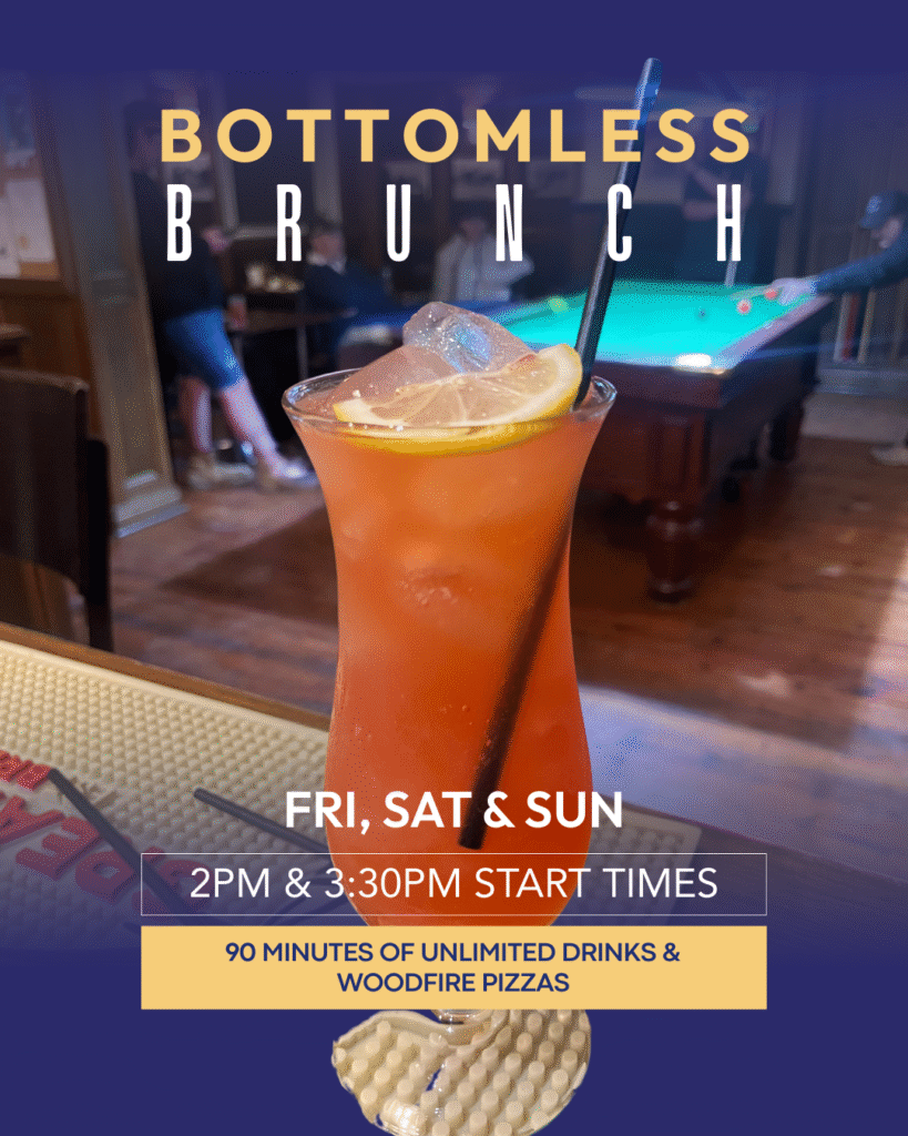Cocktail and woodfired pizza served at Bottomless Brunch at The Courthouse Hotel Smythesdale.