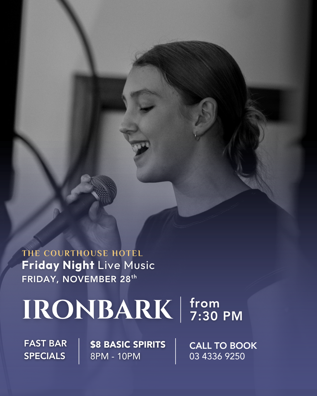 Ironbark performing live on stage at The Courthouse Hotel Smythesdale during Friday Night Live Music.