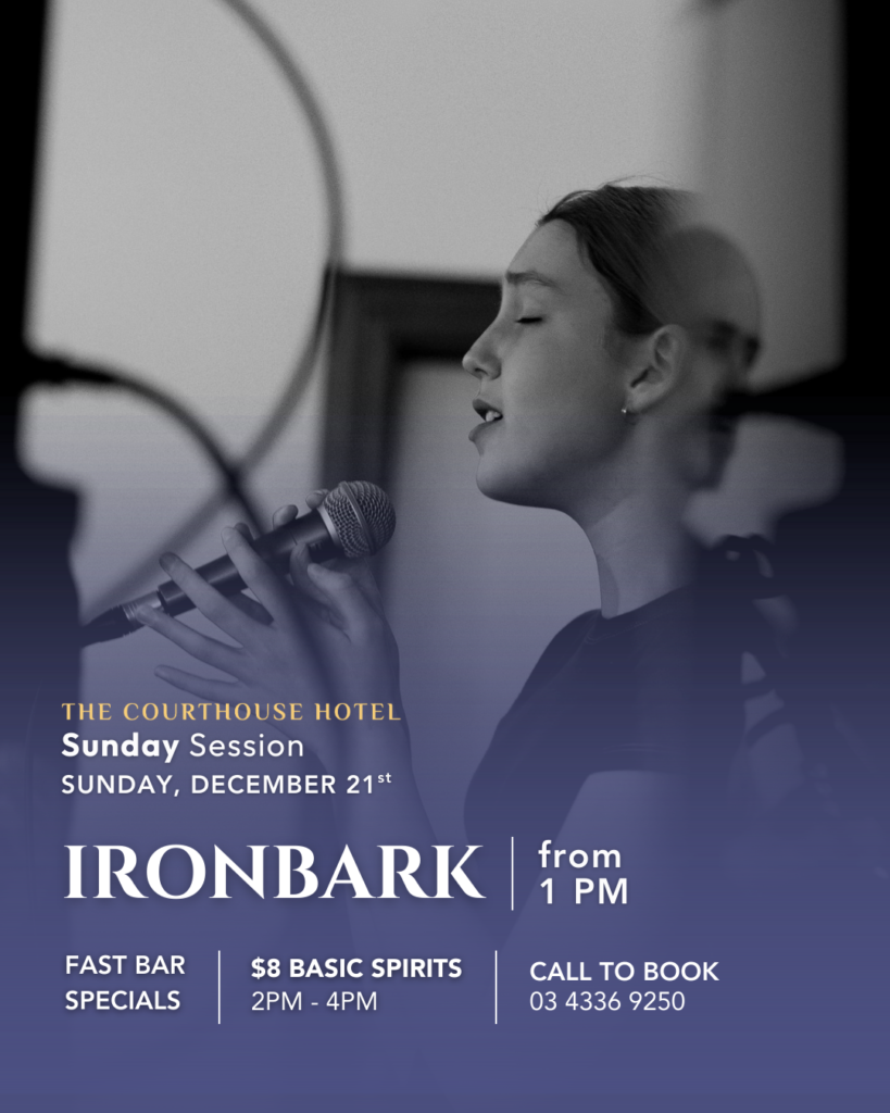 IRONBARK performing live guitar and vocals during a relaxed Sunday Session at The Courthouse Hotel Smythesdale.