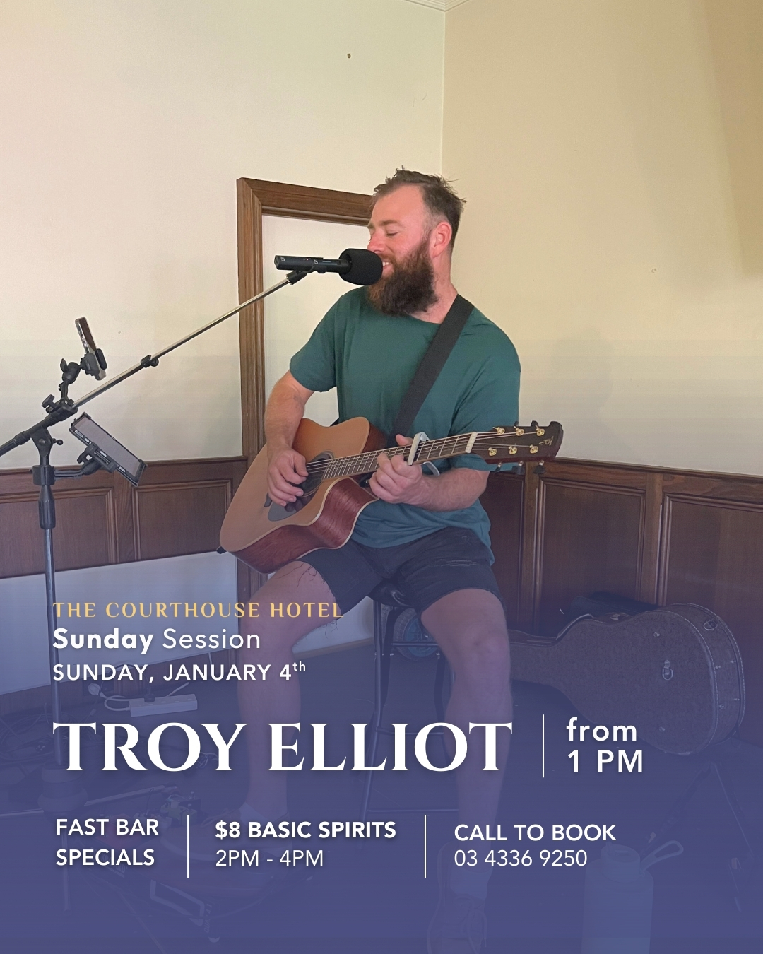 Singer-guitarist Troy Elliot performing live during a Sunday Session at The Courthouse Hotel Smythesdale.