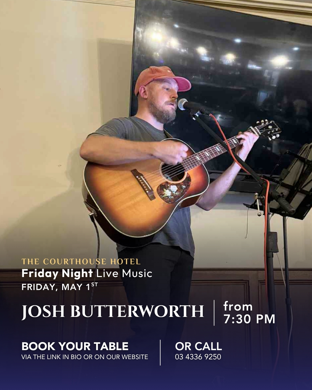 Josh Butterworth performing live at The Courthouse Hotel Smythesdale Friday Night Live Music