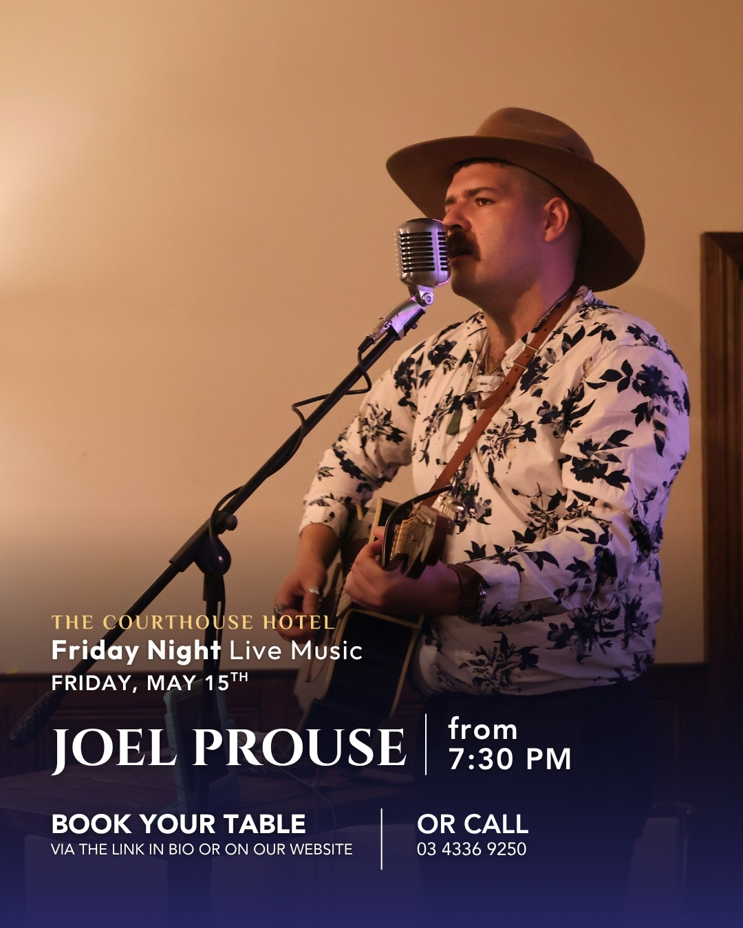 Joel Prouse performing live at The Courthouse Hotel Smythesdale Friday Night Live Music 15 May 2026